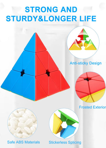 Cfmour Pyramid Speed Cube - Moyu Meilong 3X3X3, Stickerless Triangle Magic Cubes - Fast Smooth Turning Vivid Colour Puzzle Game Brain Toy For Kids And Adult