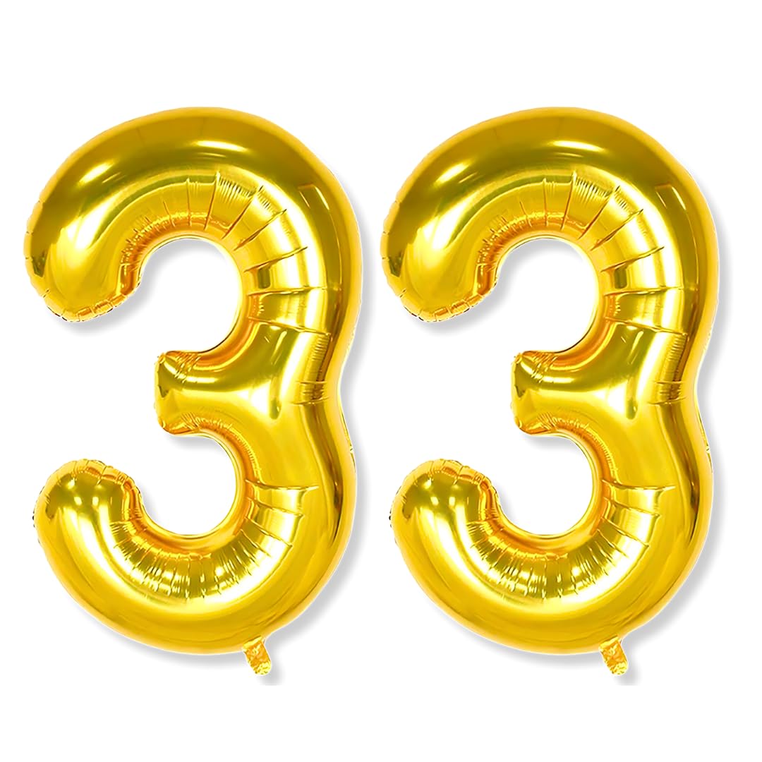 Flyloons 33 number Golden Foil Balloon 16 inch Size Birthday Decoration Items Pack of 2 | 33rd Year Balloons | Thirty Three
