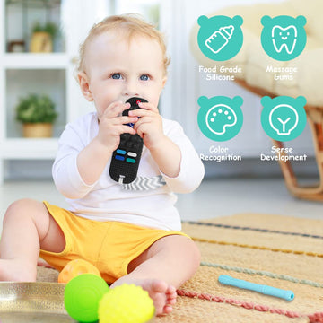 Baby Teether Toys Silicone, Remote Control Shape Teething Toys With Hollow Teether Tube And Pacifier Clip, Silicone Baby Teething Toys For 3 Months+, Bpa Free Baby Teething Toys (Black)