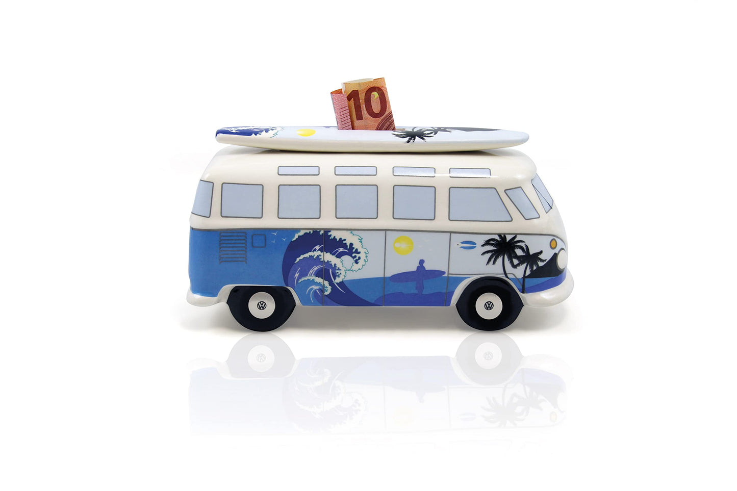 Brisa Vw Collection - Volkswagen Savings Bank Piggy Bank Money Coin Box With Surfboard In T1 Bus Samba Design (Surf/Blue)