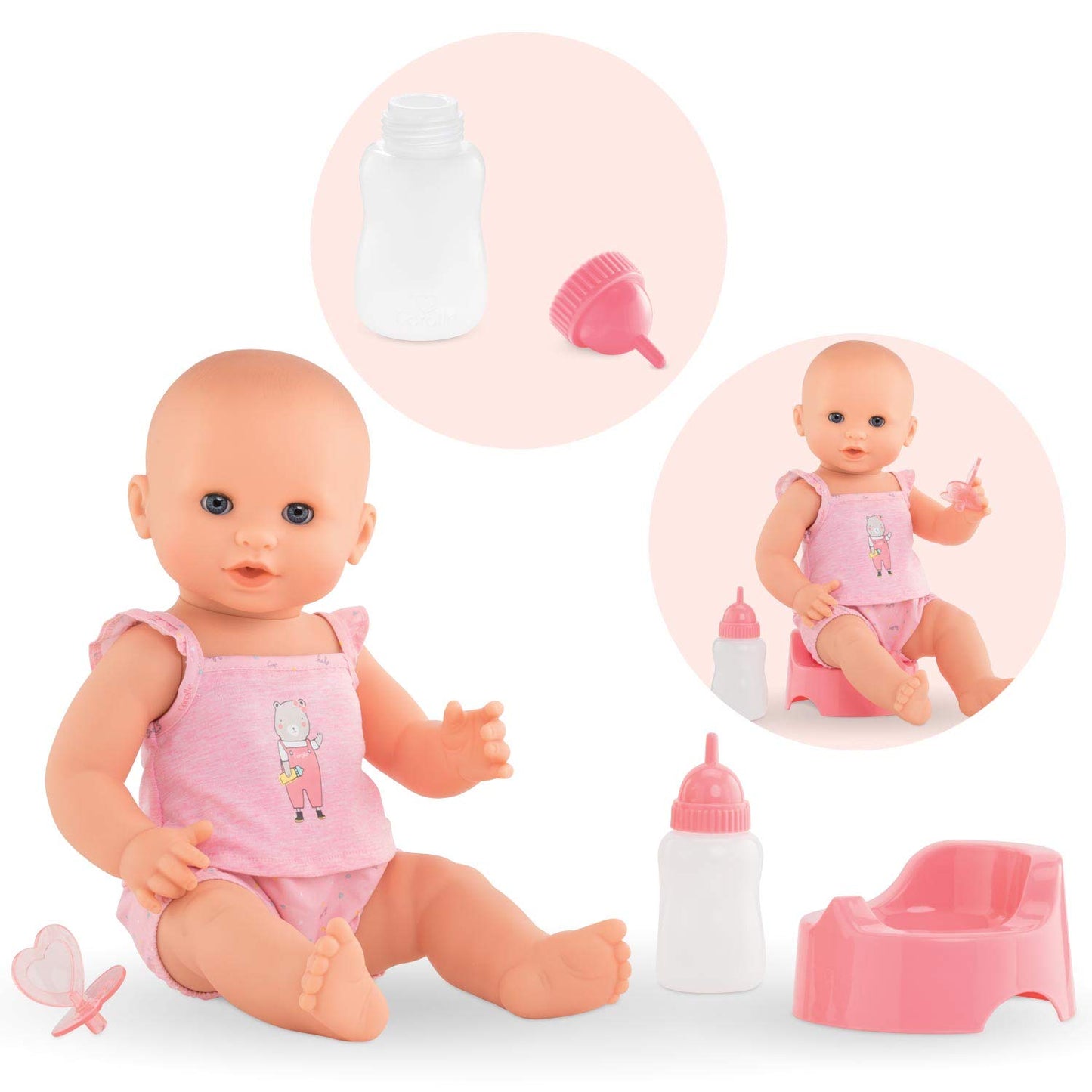 Corolle Drink And Wet Bath Baby Emma - 14    Girl Baby Doll With 3 Accessories - Bottle, Potty, And Pacifier - Really Drinks And