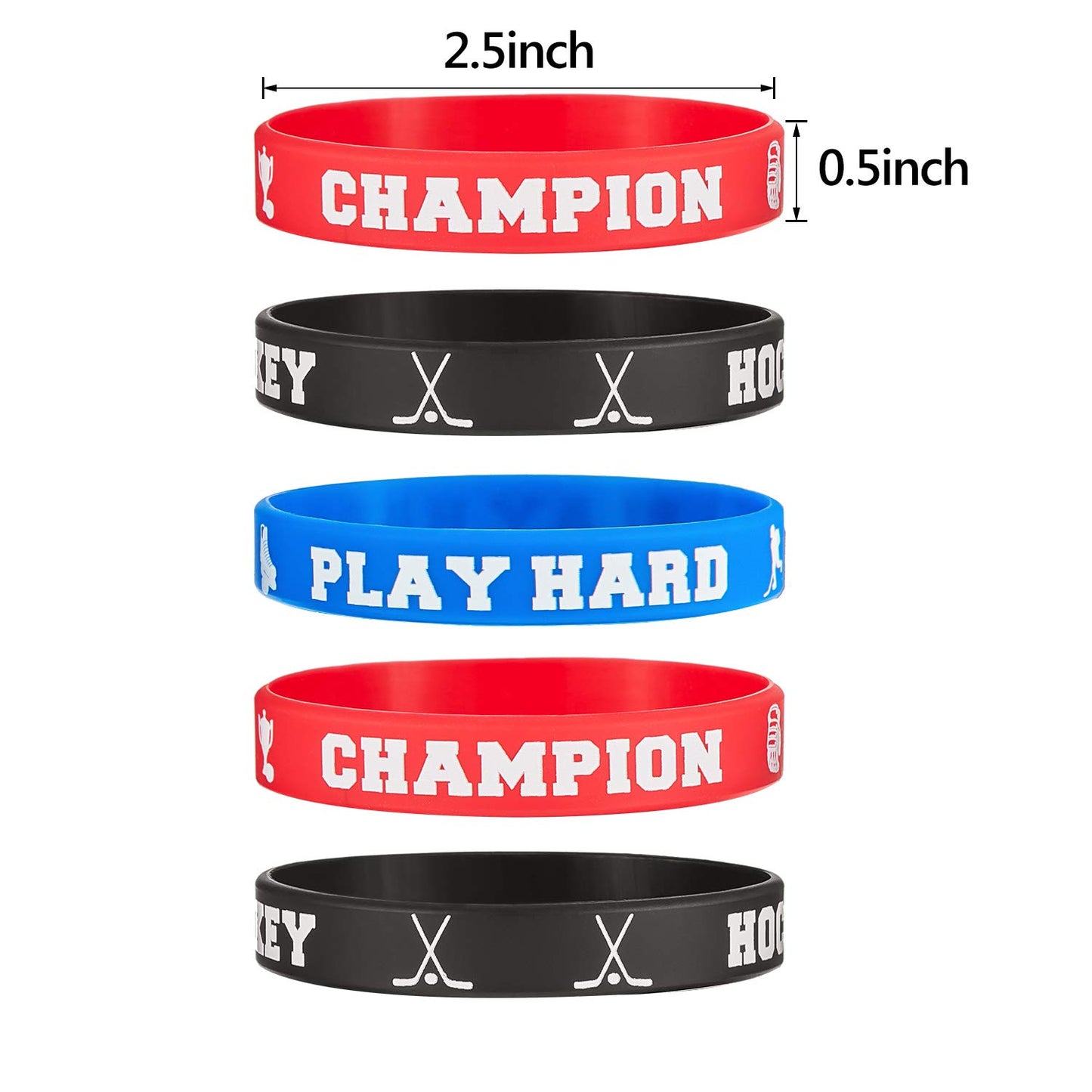 BBTO 48 Pieces Hockey Rubber Bracelets Silicone Hockey Wristband Stretch Rubber Bracelets for Sport Themed Party Supplies