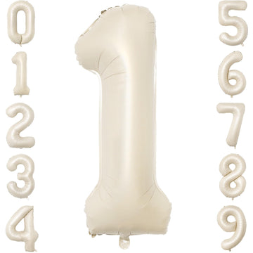 Paticool 40 Inch Beige Number Balloon 1, Large Cream Number Foil Mylar Balloons For Birthday Party Celebration Decorations Suppl