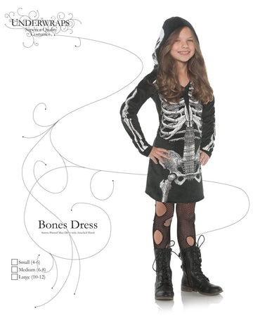 Underwraps Little Girl'S Skeleton Bones Hoodie Dress - Large