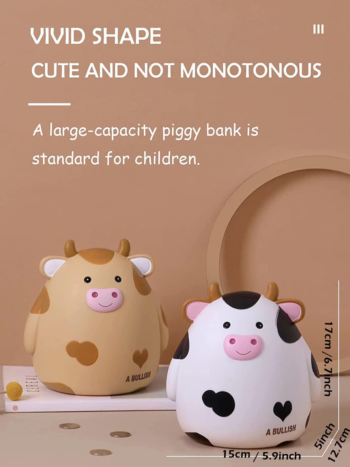 H&W Cow Piggy Bank, Unbreakable Coin Box For Kids, Cute Animal Money Bank Birthday For Boys Girls,Coin Saving Boxes (Yellow)