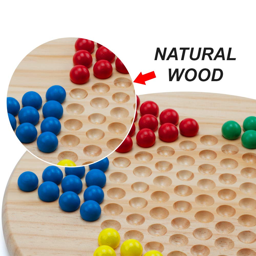 Gse Games & Sports Expert 11.5' Natural Wood Chinese Checkers Board Game Set With 66 Colorful Wooden Marbles, Classic Strategy Family Board Game For Kids & Adults