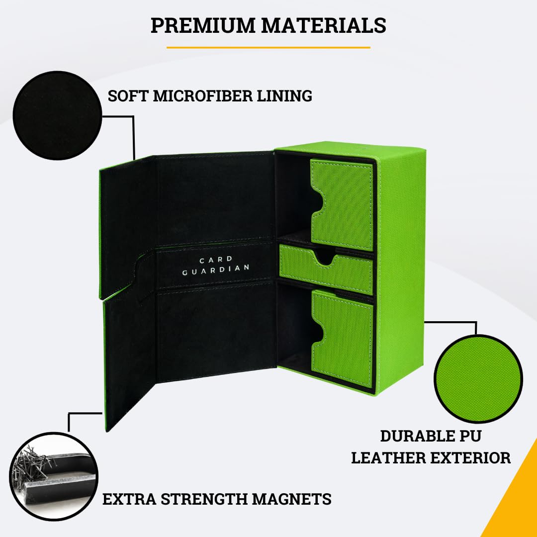 Card Guardian - Premium Double Deck Box (Lime Green) For 200+ Cards Trading Card Games Tcg Perfect For Magic The Gathering (Mtg), Commander Deck, Yugioh Deck Box, Sports Card Storage Boxes