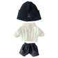 Niannyyhouse Doll Clothes Suit 7.8In/20Cm Plush Doll Clothes Hat + Sweater + Shorts 3-Piece Set Doll Dressup Square Face Hat Denim Shorts White Sweater (Black)
