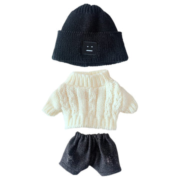 Niannyyhouse Doll Clothes Suit 7.8In/20Cm Plush Doll Clothes Hat + Sweater + Shorts 3-Piece Set Doll Dressup Square Face Hat Denim Shorts White Sweater (Black)