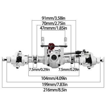 HYBDX RC CNC Aluminum Anodized Front and Rear Door Axle Kit Upgrade for 1/10 RC Crawler Car SCX10 II 90046 90047 (Silver)