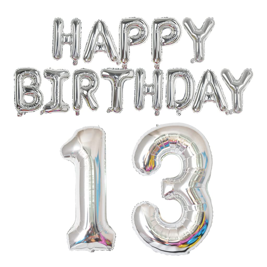 Happy Birthday Balloon Banner 40 Inch 13 Balloon Number 16 Inch Happy Birthday Letters Balloons Silver Foil Mylar Balloons For G