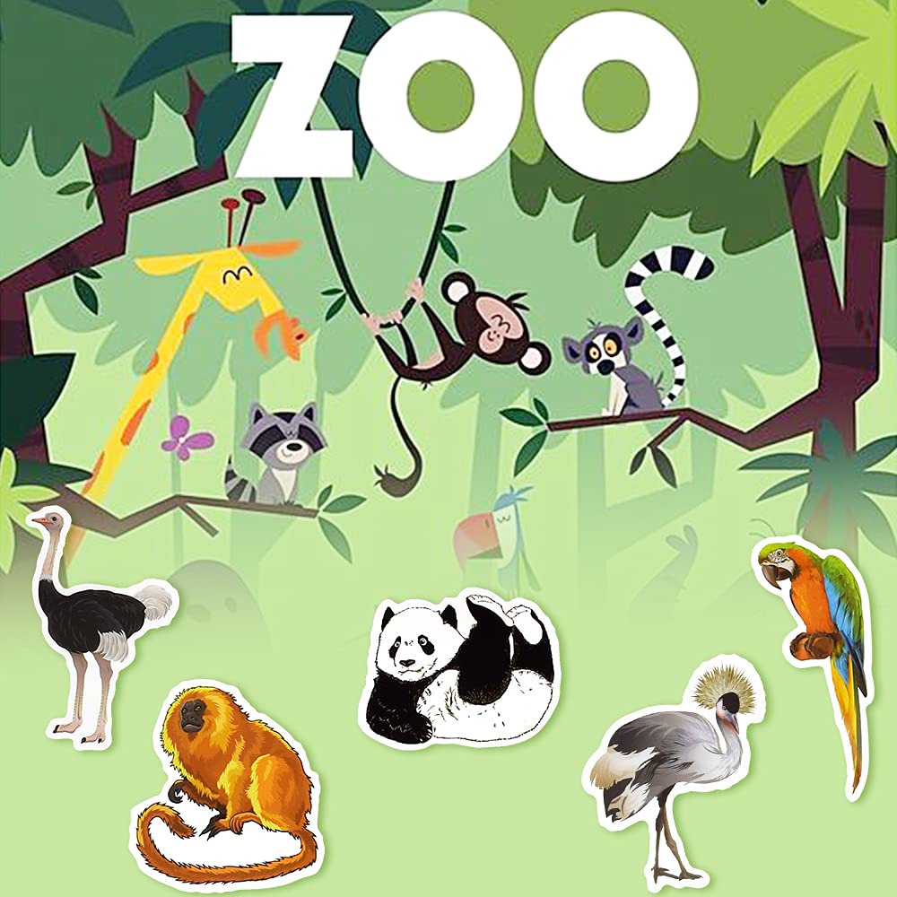 SUSIHI Animal Stickers for Kindle Kids Zoo Animal Stickers Water Bottles Scrapbook Book Waterproof(50 Pcs)