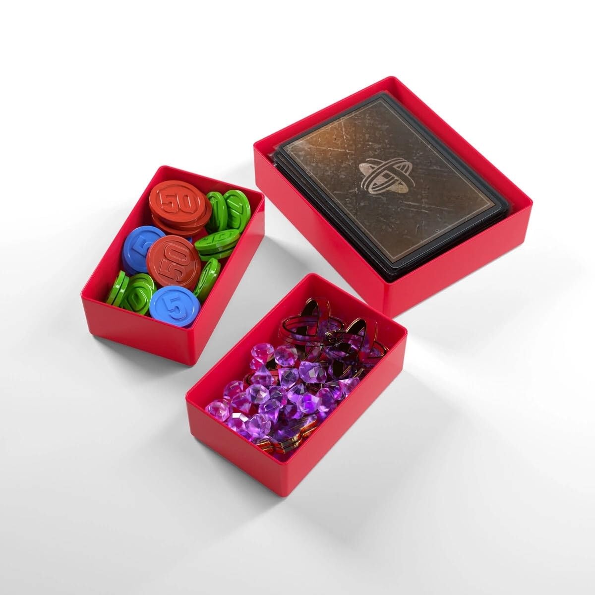Token Silo Card Add On - 3-Piece Set Of Game Trays, Holds Game Cards, Tokens, Dials And Dice, Organize Lcg, Tcg And Board Game Accessories, Modular Design, Red Color, Made By Gamegenic