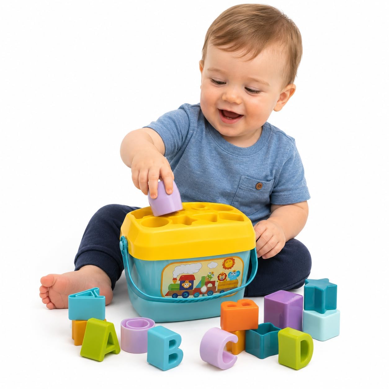 Navixa Shape Sorter Toy For Babies | 16 Pcs Abcd Building Blocks & Shape Sorting Cube | Educational & Learning Activity Toy For 