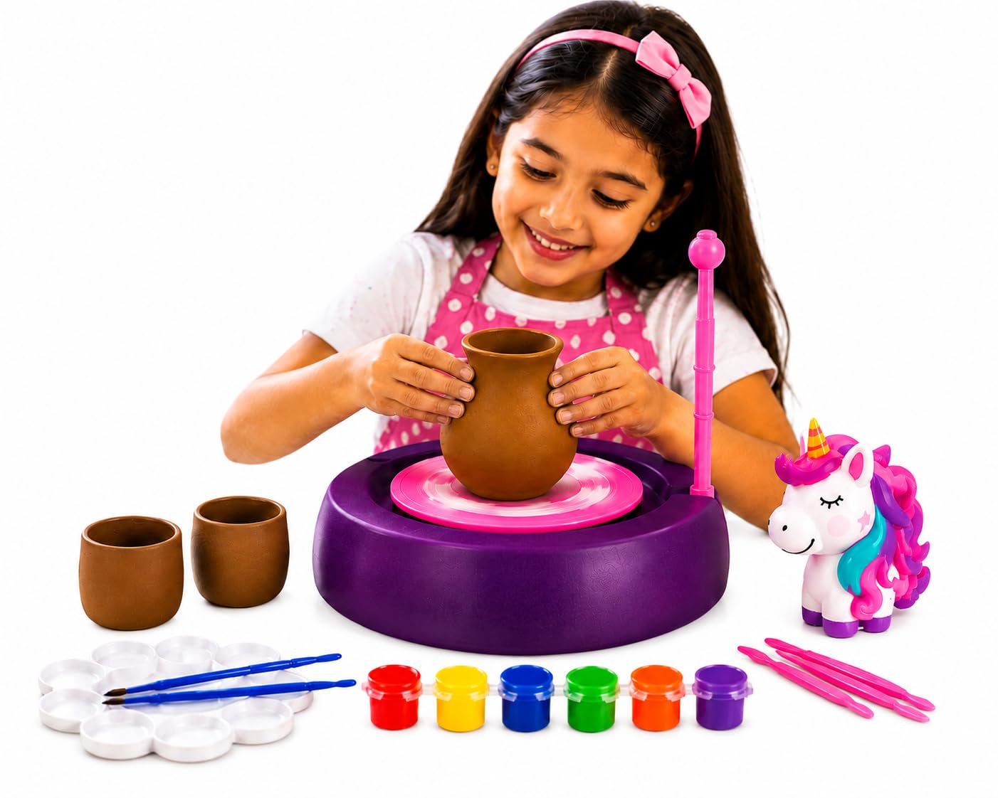 Popnest Unicorn Pottery Wheel Kit For Kids, Battery Operated, With Clay 800G, Paints And Sculpting Tools, Ages 8+