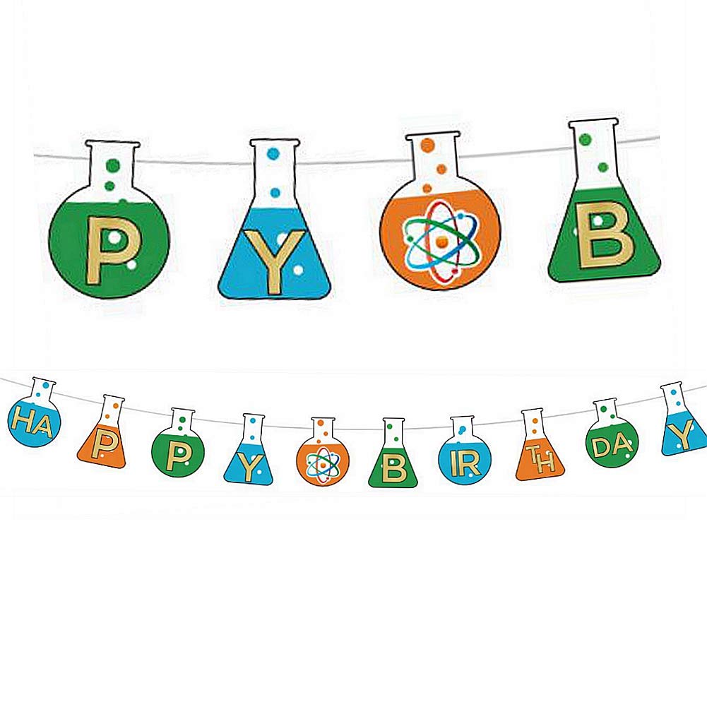 YiiiGoood Science Theme Happy Birthday Paper Banner For Kids Birthday Party