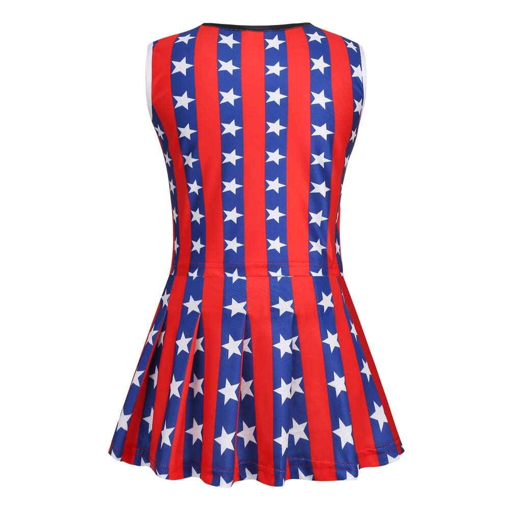 Lmyove Cheerleader Costume For Girls, July 4Th Cheerleading Outfit For Kids With Pom Pom, Child Halloween Costume Dress Uniform, Usa Star, 8-9T