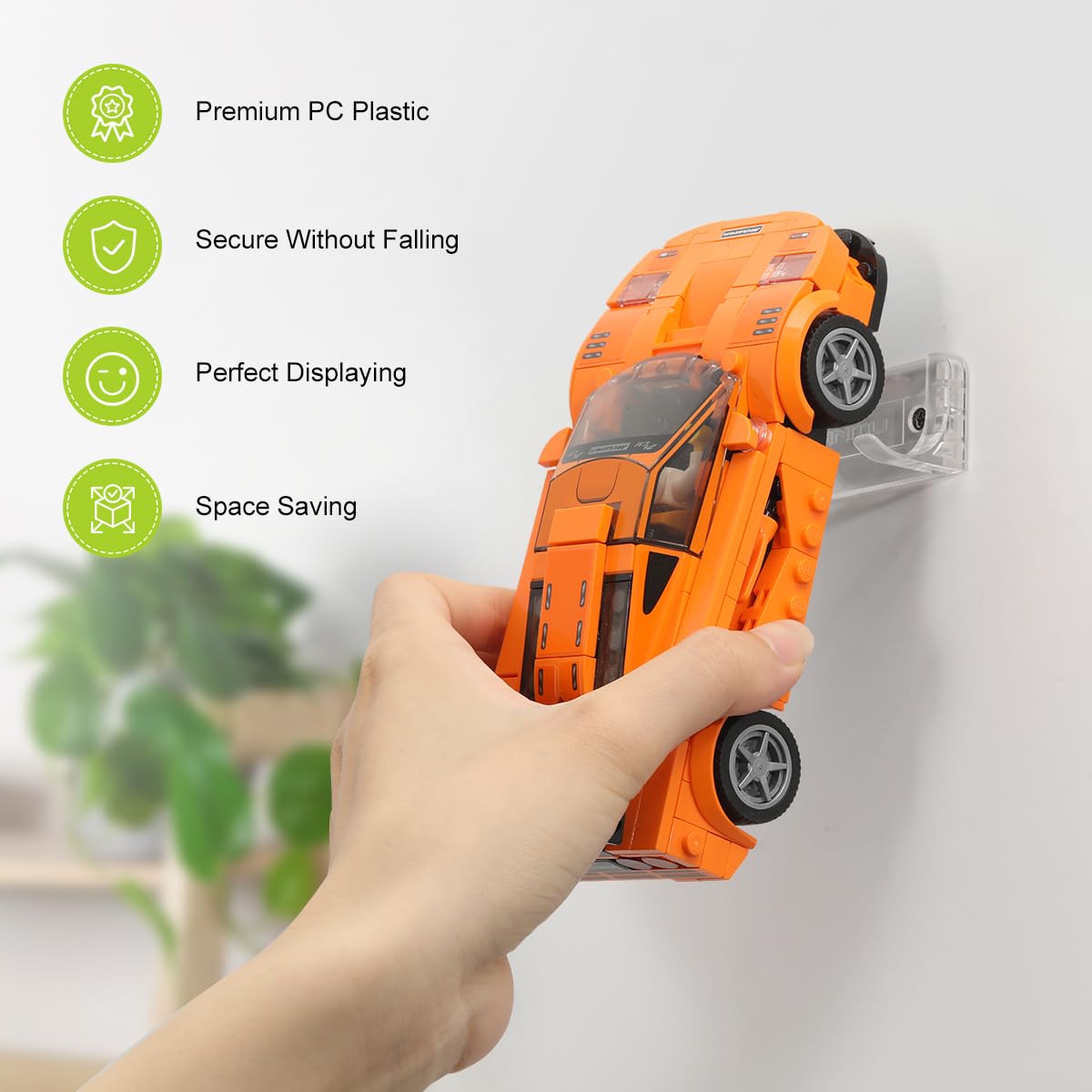 Lanmu 12 Pcs Collectible Car Wall Mount Compatible With Lego Speed Champion Series Car Standard Size And Solus Gt, Clear Wall Display Vertical For Wheels Wide 2.75'' - 3.15'' (7-8Cm)