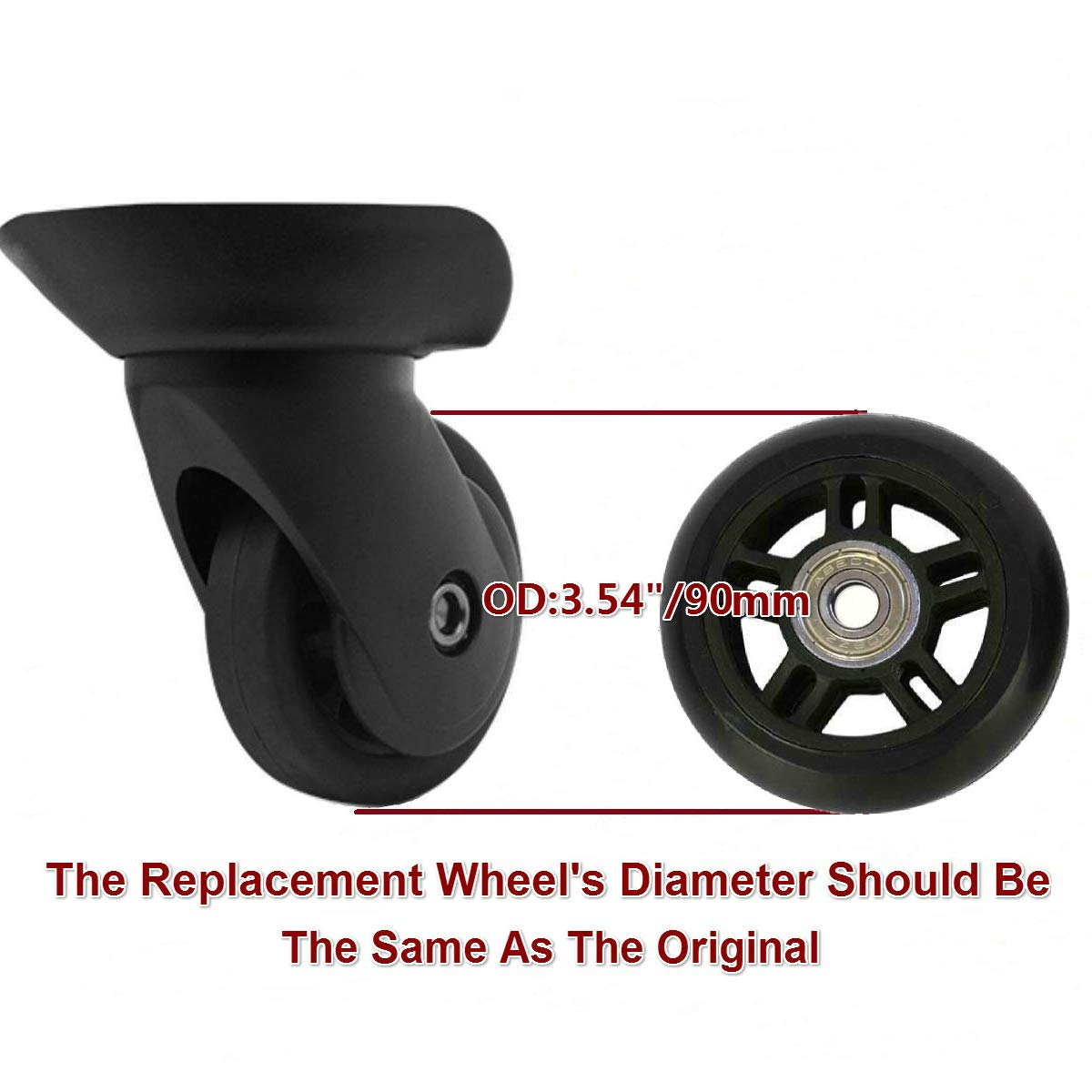ORO 90mm Luggage Wheels Replacement - 1 Pair with 8mm Bearings for Suitcases, Inline Skates & Caster Boards