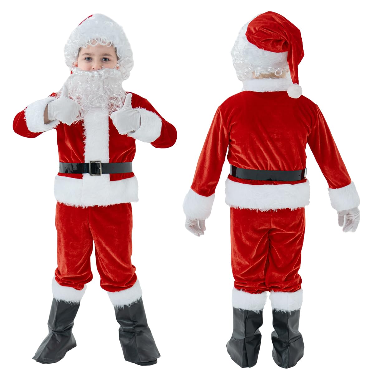 Nsddm Boys Santa Costume Christmas Costumes Santa Claus Cosplay Party Suit For Boy Kids Children 9Pcs (Small), Red