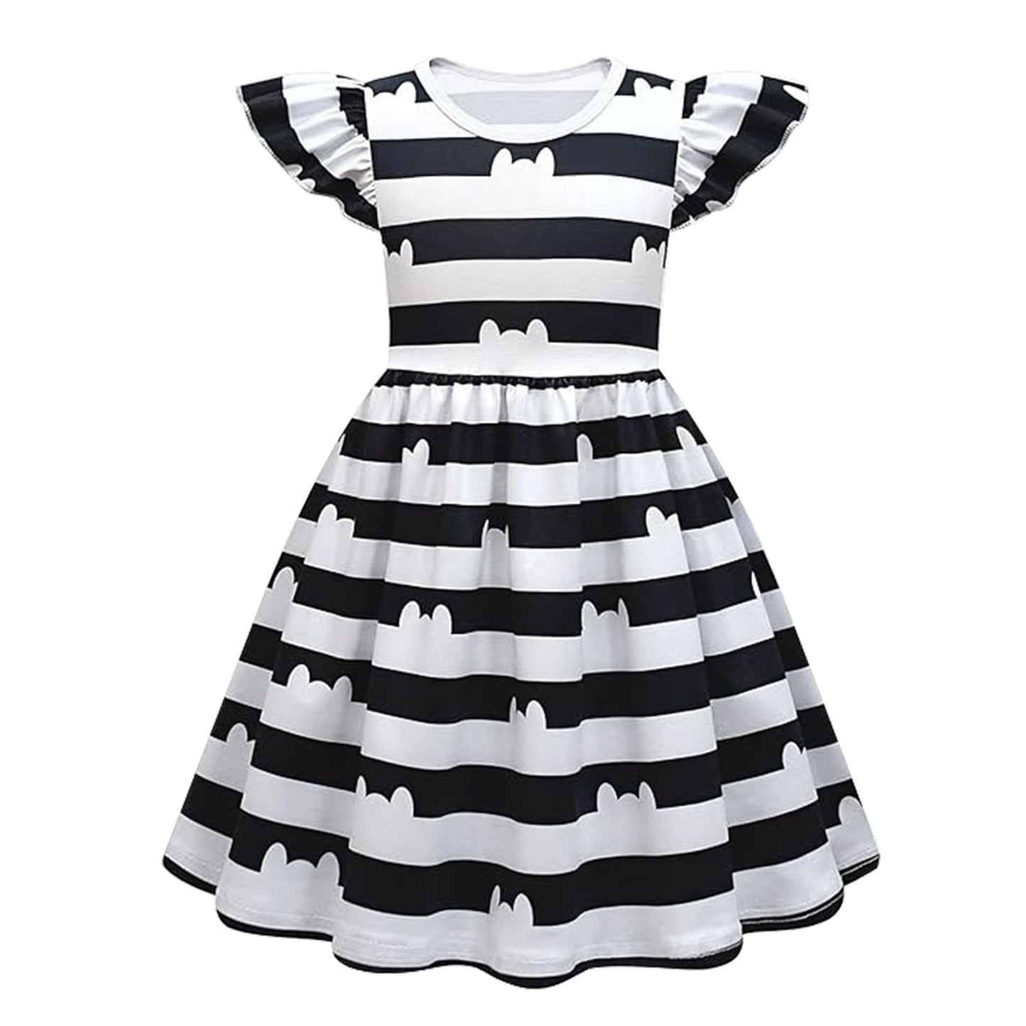 DAISYDUDS Cat Dollhouse Costume Ruffled Sleeve Dress With Striped, Accessories Set Halloween Christmas Outfits For Little Cutie(