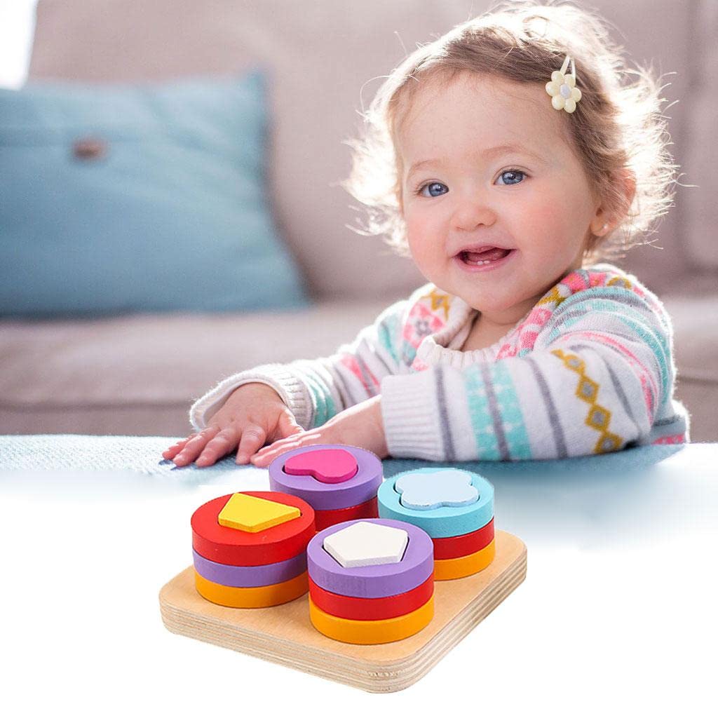 Atorse Wooden Shape Matching Stacking Toys Blocks Sensory Learning Toys For Kids B|Baby | Toys For Baby | Developmental Baby Toy