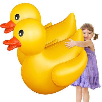 Hungdao 2 Pack 4 Feet Giant Inflatable Duck Huge Rubber Duck Large Blow Up Duck Inflatable Duck Pool Float For Kids Summer Beach Swimming Pool Party Decoration, 48 X 42 X 44 Inch (Yellow)