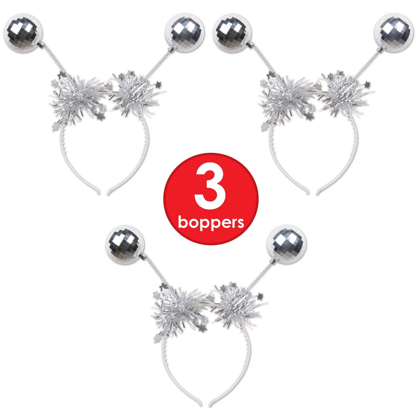 Beistle 20813 3 Piece Silver Ball Boppers, Silver