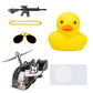 wonuu Rubber Yellow Duck Car Ornaments Cool Duck Car Dashboard Decorations with Propeller Helmet Sunglasses (Brilliant Black-Yellow G)