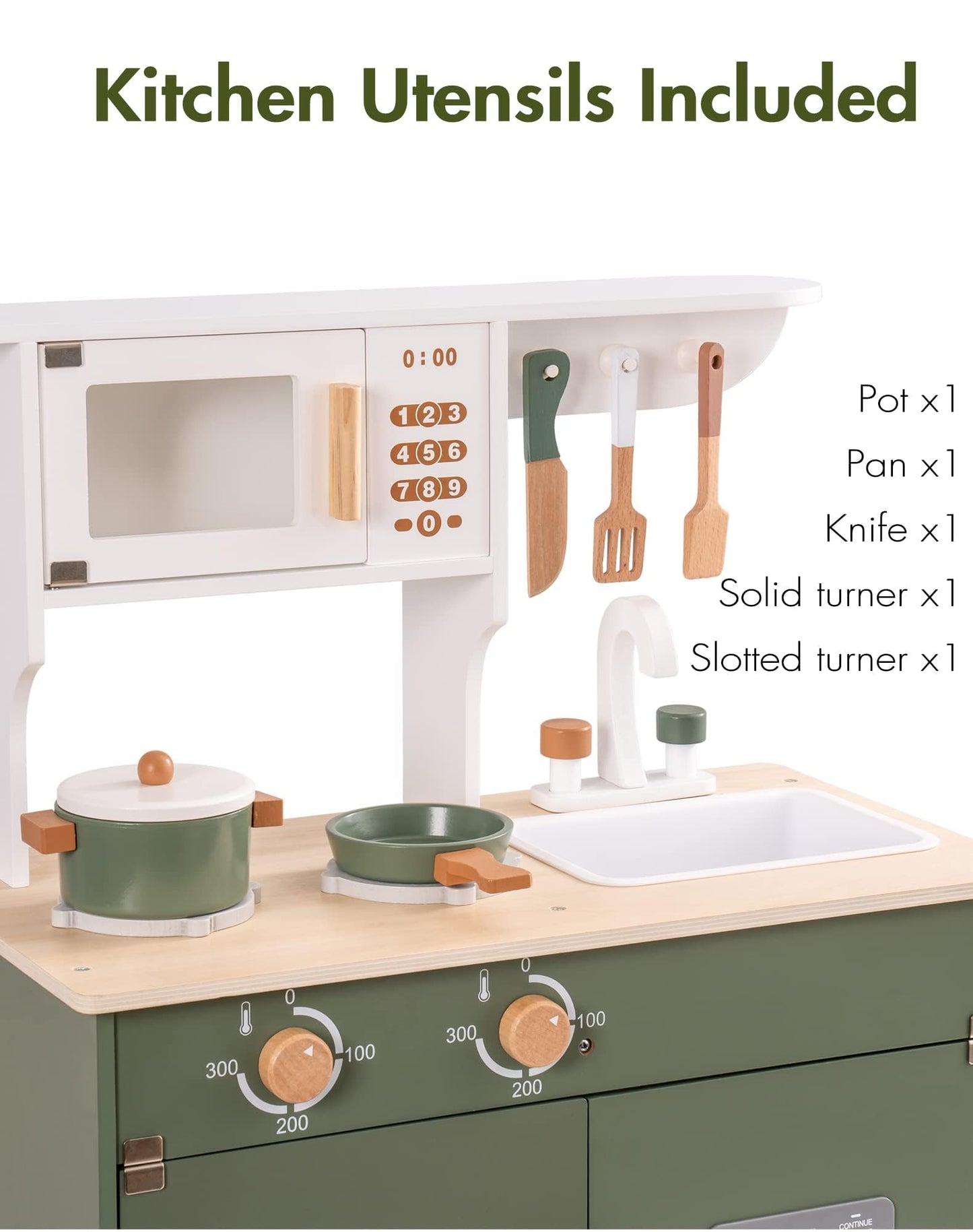 ROBUD Play Kitchen, Kids Kitchen Playset with Pretend Ice Cube Dispenser for Kids Aged 3+, Wooden Toy Kitchen of Birthday Gift t