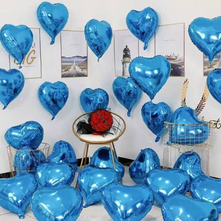 12 Pcs Heart Balloons, 18 inch Blue Heart Shaped Balloons, Big Heart Mylar Helium Balloons, Heart Love Foil Balloons for Wedding