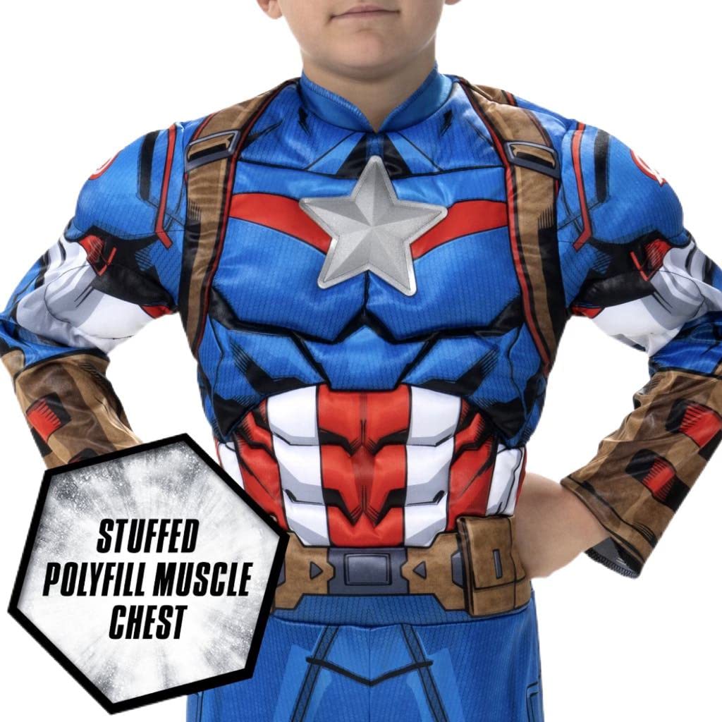 Jazwares Captain America Marvel Avengers Boys Kids Halloween Cosplay Costume Dress Up Padded Jumpsuit And Molded Mask (Medium)