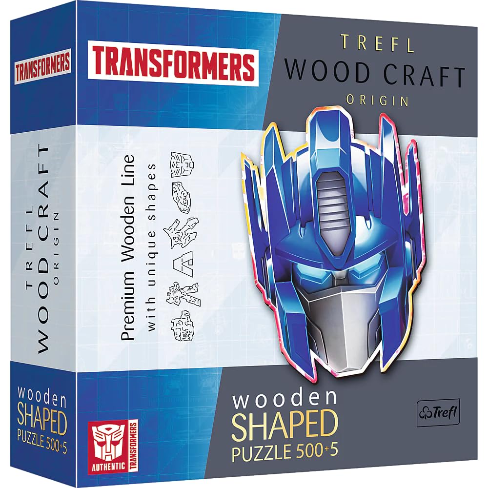 Trefl Transformers Wood Craft 500+5 Piece Jigsaw Puzzle Autobot: Optimus Prime Transformers Irregular Shapes, 50 Special Puzzles