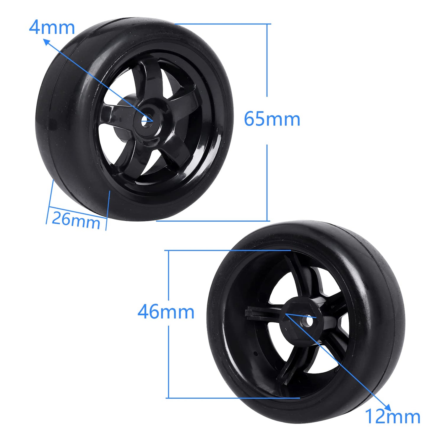 Hobbyfire Pre-Glued OD 2.56'' 12mm Hex Wheels Rims and Rubber Tires for Traxxas Tamiya HPI HSP Redcat RC 1/10 On Road Racing Car