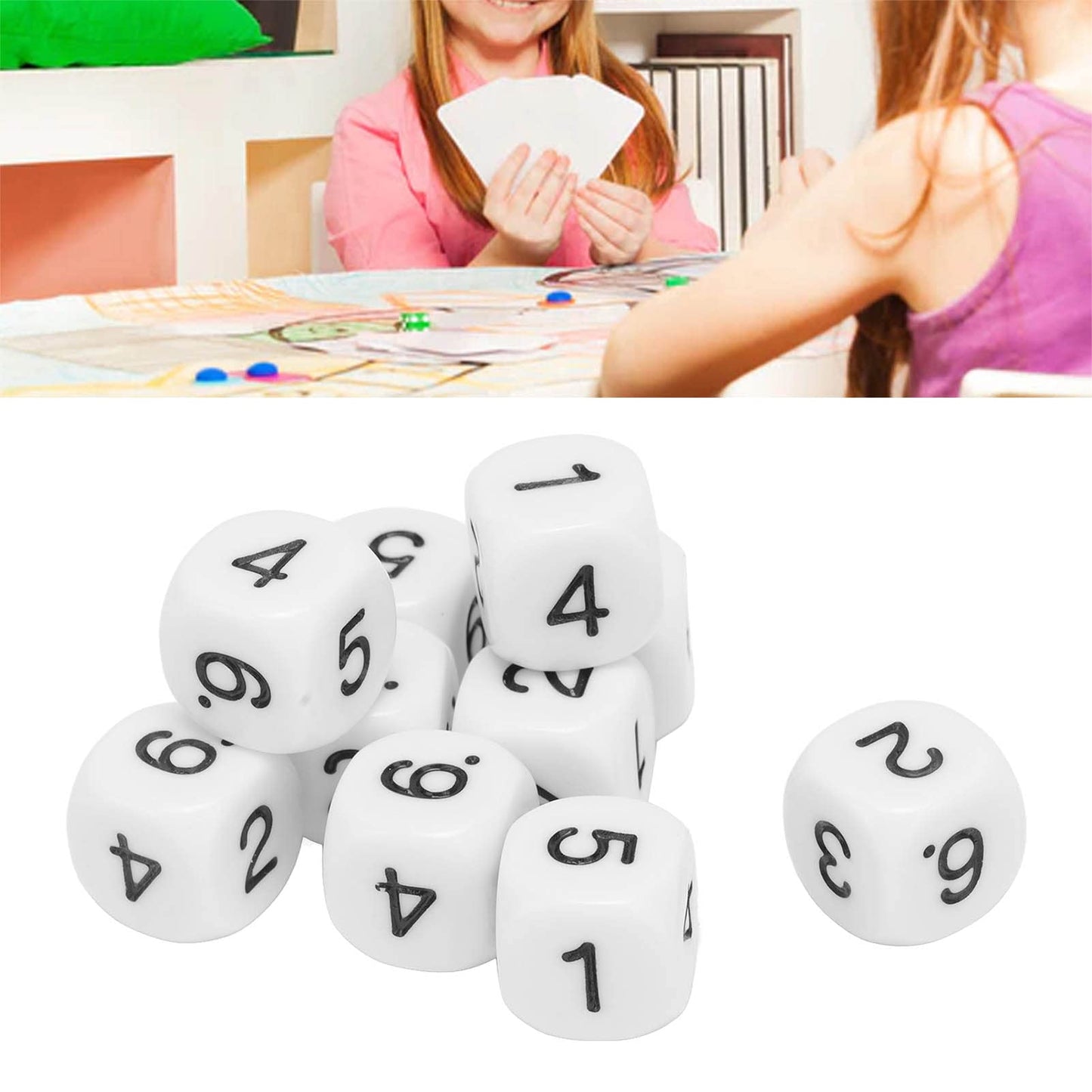 Number Dice, 20Pcs Plastic 6 Sided Game Dice 16Mm Round Corner Polyhedral Dice Set For Numeral Teaching Board Games (White)