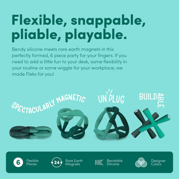 Speks Fleks Silicone - Fun Desk Toy For Adults & Teens 14+ | Sensory Gadget, Christmas Gift, Holiday Stocking Stuffer, Stress Relief Present, Office Desk Toy | 6-Piece Set, Evergreen