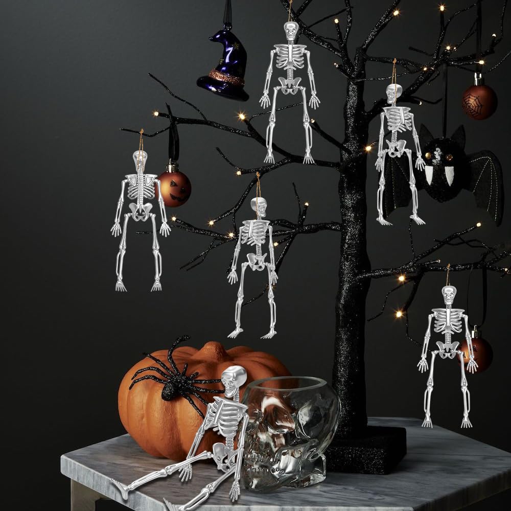 DULEFUN 6pcs Small Skeleton Figurines 6 Inch Mini Plastic Skeletons for Craft Halloween Hanging D  cor Poseable Skeleton Toys Pa