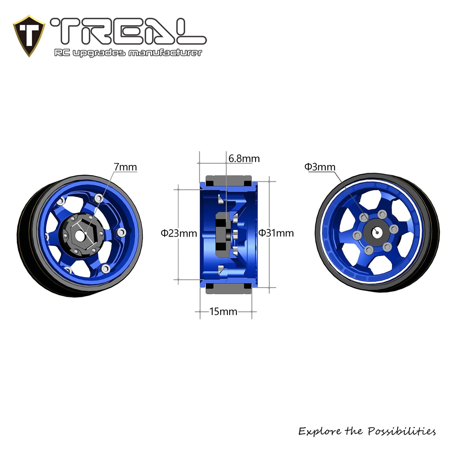 TREAL SCX24 Wheels 1.0 Beadlock Wheels (4P) Scale-Look Concave Six Spoke Rim Crawler Wheels for Axial SCX24 -Type D (Bronze)