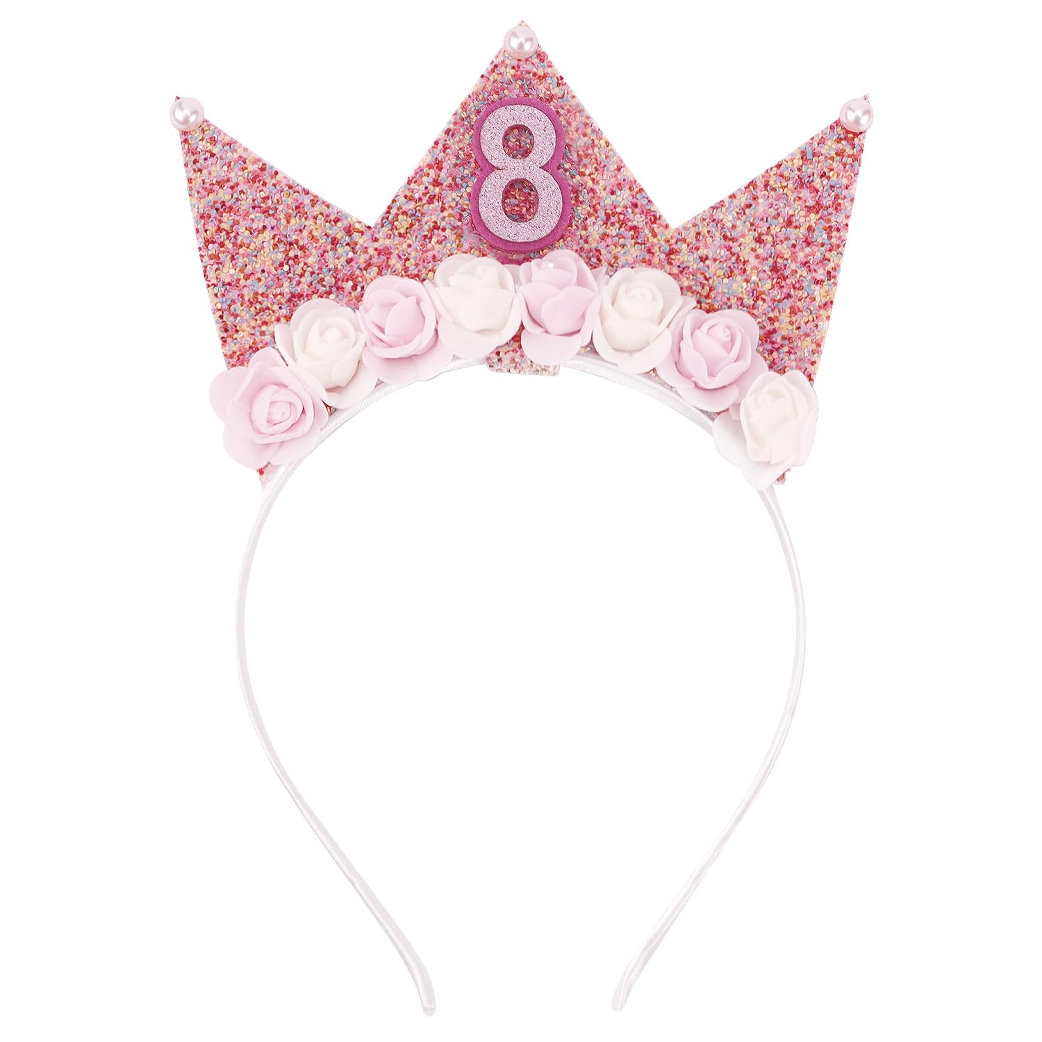 SuPoo 8th Birthday Decorations for Girl 8th Birthday Girl Headband Birthday Crown for Girls Glitter Hair Band for Party 8 Year O
