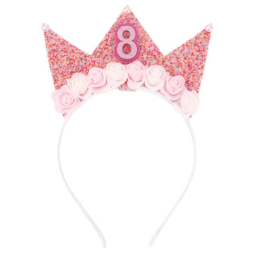 SuPoo 8th Birthday Decorations for Girl 8th Birthday Girl Headband Birthday Crown for Girls Glitter Hair Band for Party 8 Year O