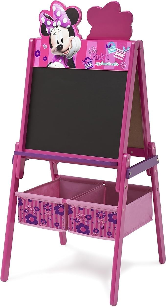 Delta Children Wooden Double-Sided Kids Easel with Storage -Ideal for Arts & Crafts, Homeschooling and More, Disney Minnie Mouse