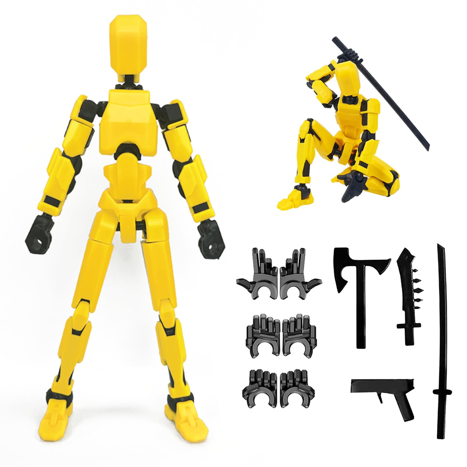 DANONI Titan 13 Action Figure  Lucky Robot 13 Action Figures  3D Printed Analog Robot Titan 13 Figure  Stop Action Animation Multi-Articulated Action Figure (Yellow)