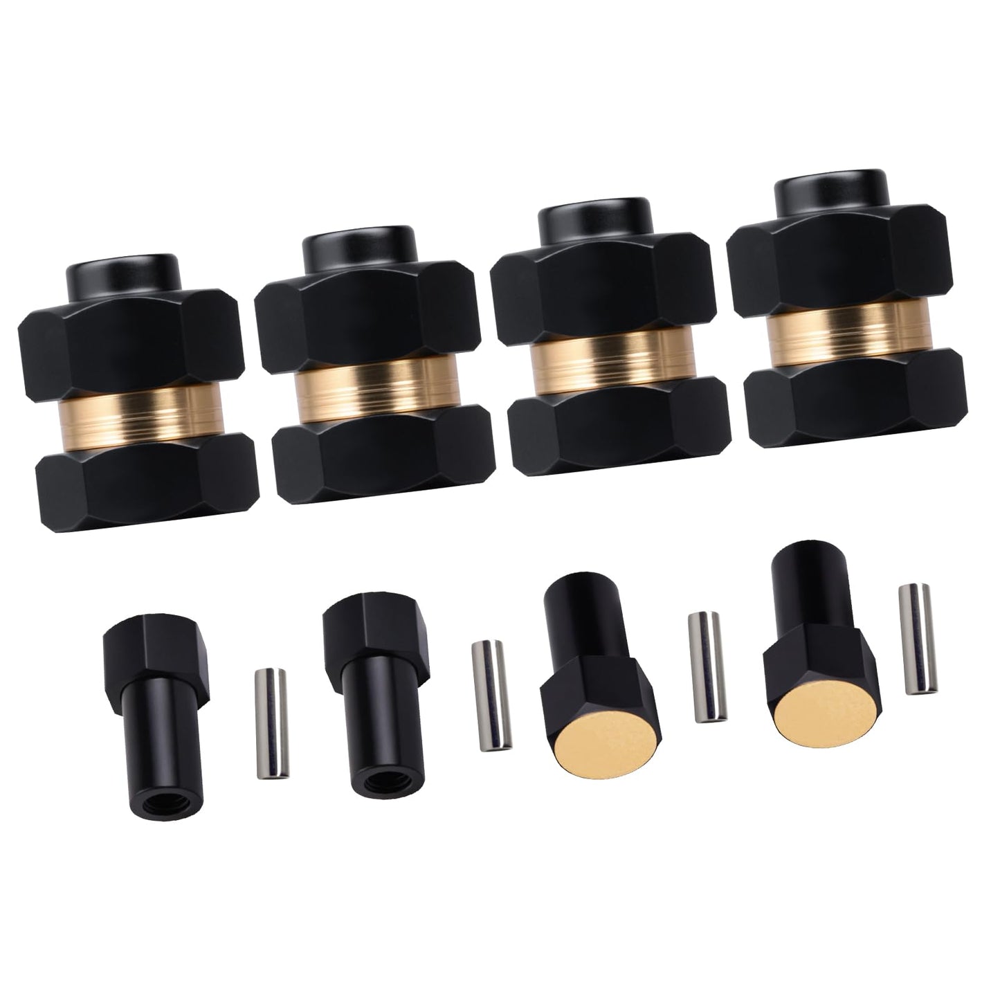 4 Pieces Brass Extended Wheel Hubs 7 mm Hex Spacers for Axial SCX24 1/24 RC Crawler Upgrades Parts & Locknuts Wrench Tool SCX24