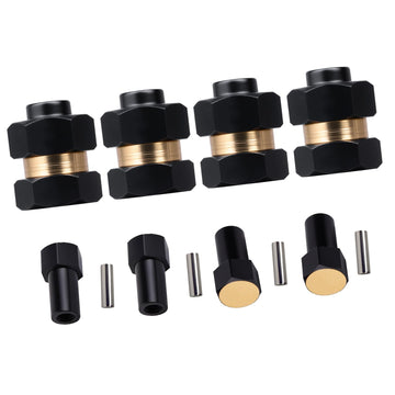 4 Pieces Brass Extended Wheel Hubs 7 mm Hex Spacers for Axial SCX24 1/24 RC Crawler Upgrades Parts & Locknuts Wrench Tool SCX24