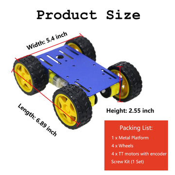 4Wd Robot Car Chassis Kit With Metal Robotic Frame & 4Pcs Tt Encoder Dc Motor For Arduino / Raspberry Pie / Microbit, Diy Remote