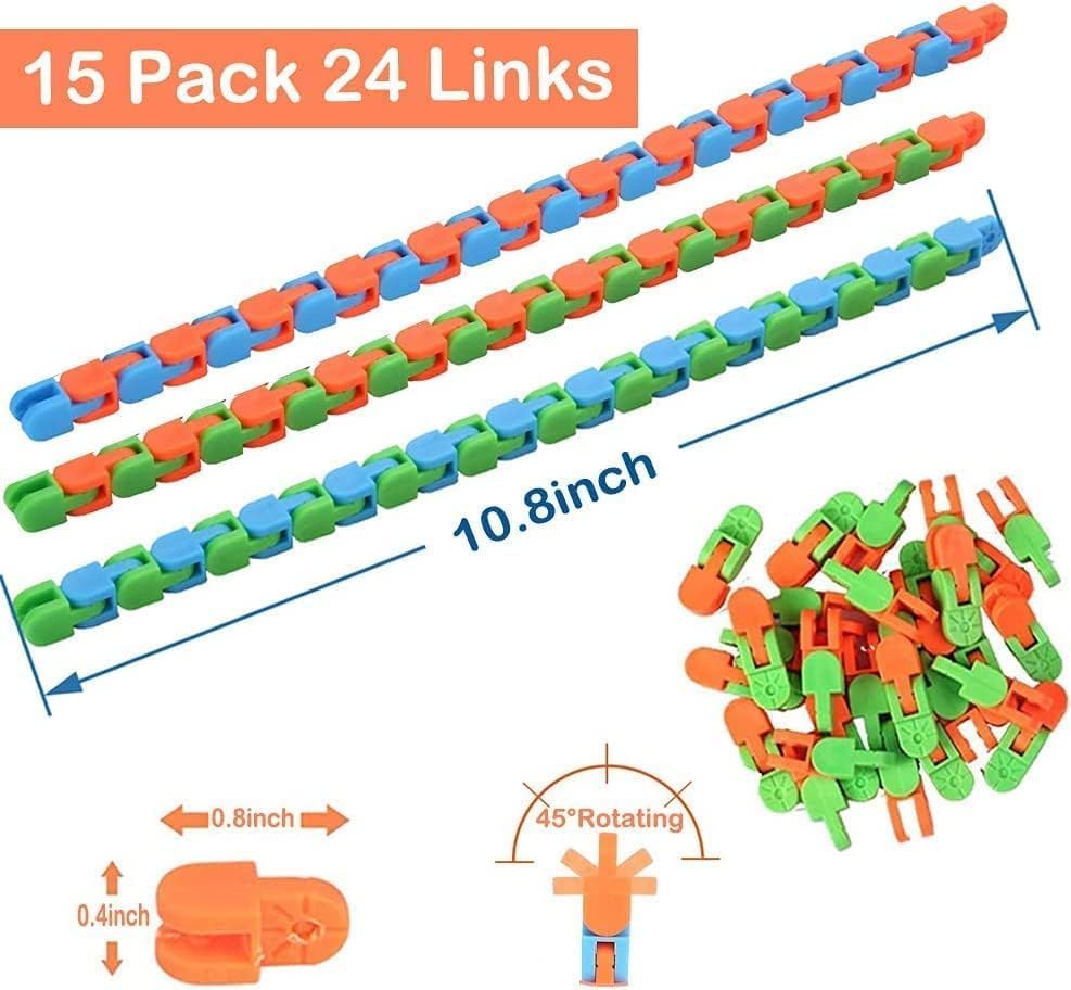 144Pcs Random 24 Links Wacky Tracks Snap And Click Fidget Toys, Finger Sensory Toys, Snake Puzzles For Stress Relief, Party Bag