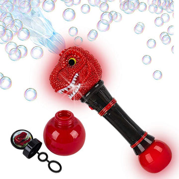 Artcreativity T-Rex Bubble Wand Toys - Light Up Illuminating Dinosaur Bubble Maker Wand, Bubble Blower With Cool Led Effects For Kids, Batteries And Bubble Fluid Included, Great Gift Idea, Party Favor
