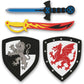 Liberty Imports 4 PCS Dual Foam decorative replica blade and Shield Combo Playset - Medieval Combat Warrior   Joust Dragon Knights Lightweight Set Costume Role Play Accessories for Kids  Boys  Girls