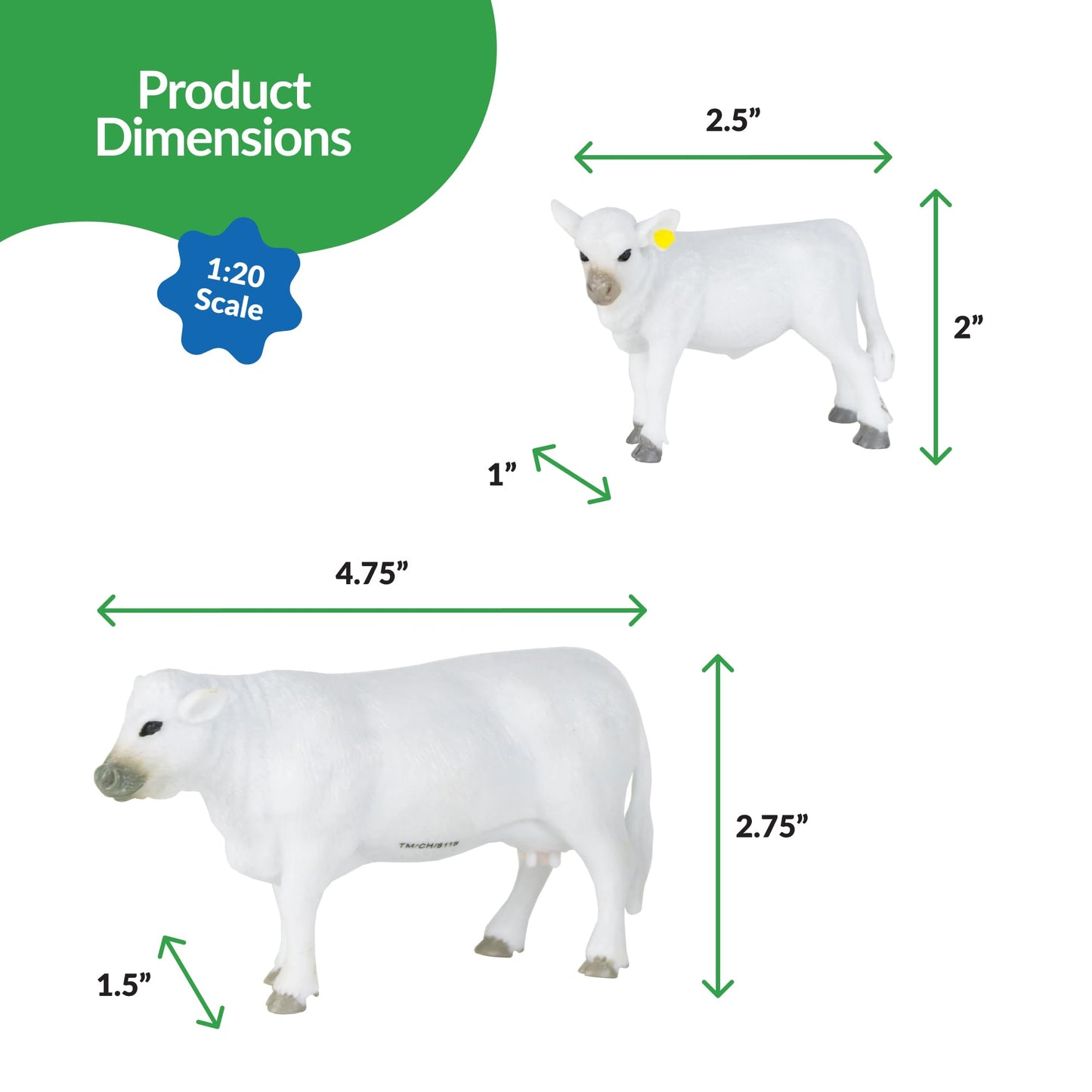 Big Country Toys Charolais Cow & Calf - 1:20 Scale - Hand Painted - Farm Toys - Farm Animals