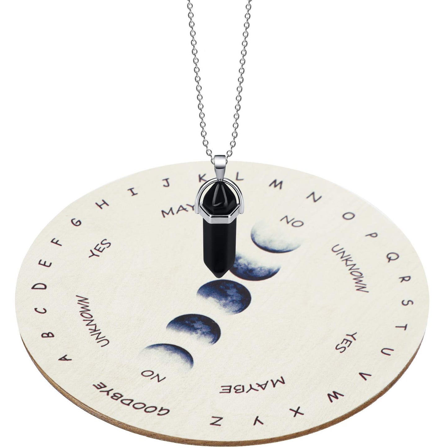 Pendulum Board For Divination Moon Phase Pendulum Board Dowsing Divination Metaphysical Message Board Wood Carven Board With Crystal Dowsing Pendulum Necklace Witchcraft Wiccan Altar Supplies, 4 Inch